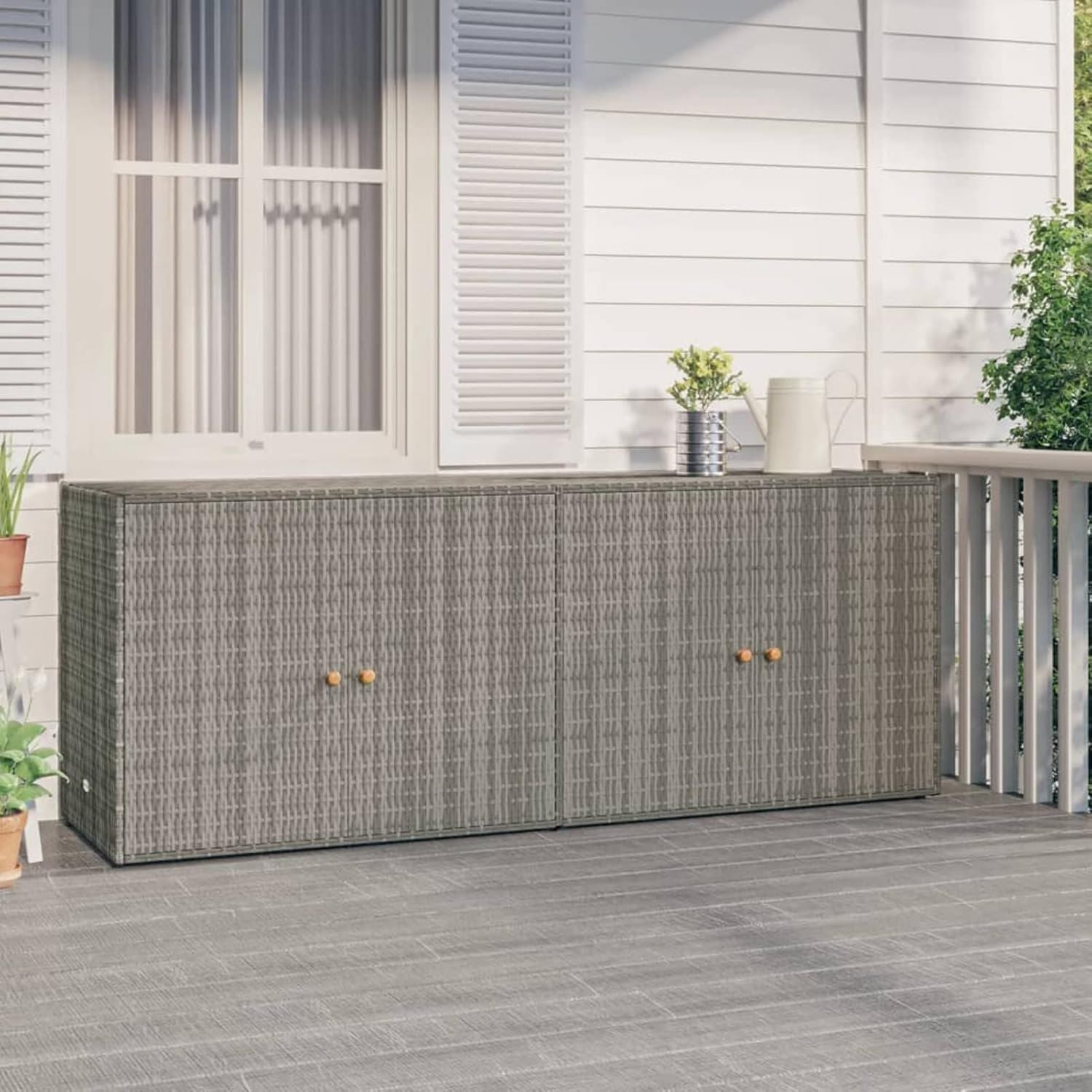 Armadio Dmora da esterno Gesves Mobile balcone multiuso Armadietto outdoor 3 ante 100 Made in Italy cm e Finitura righe 102 x 37h84 Grigio Nero