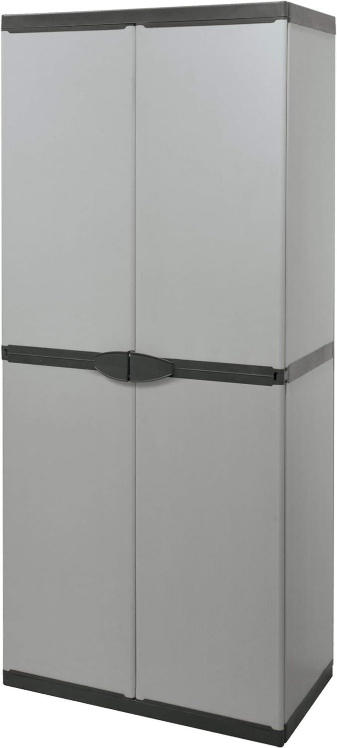 Keter Cortina 7x7 Casetta da Giardino Moderna e Resistente alle Intemperiche Materiale EVOTECH Doppia Anta Grigio 228x223x252 cm