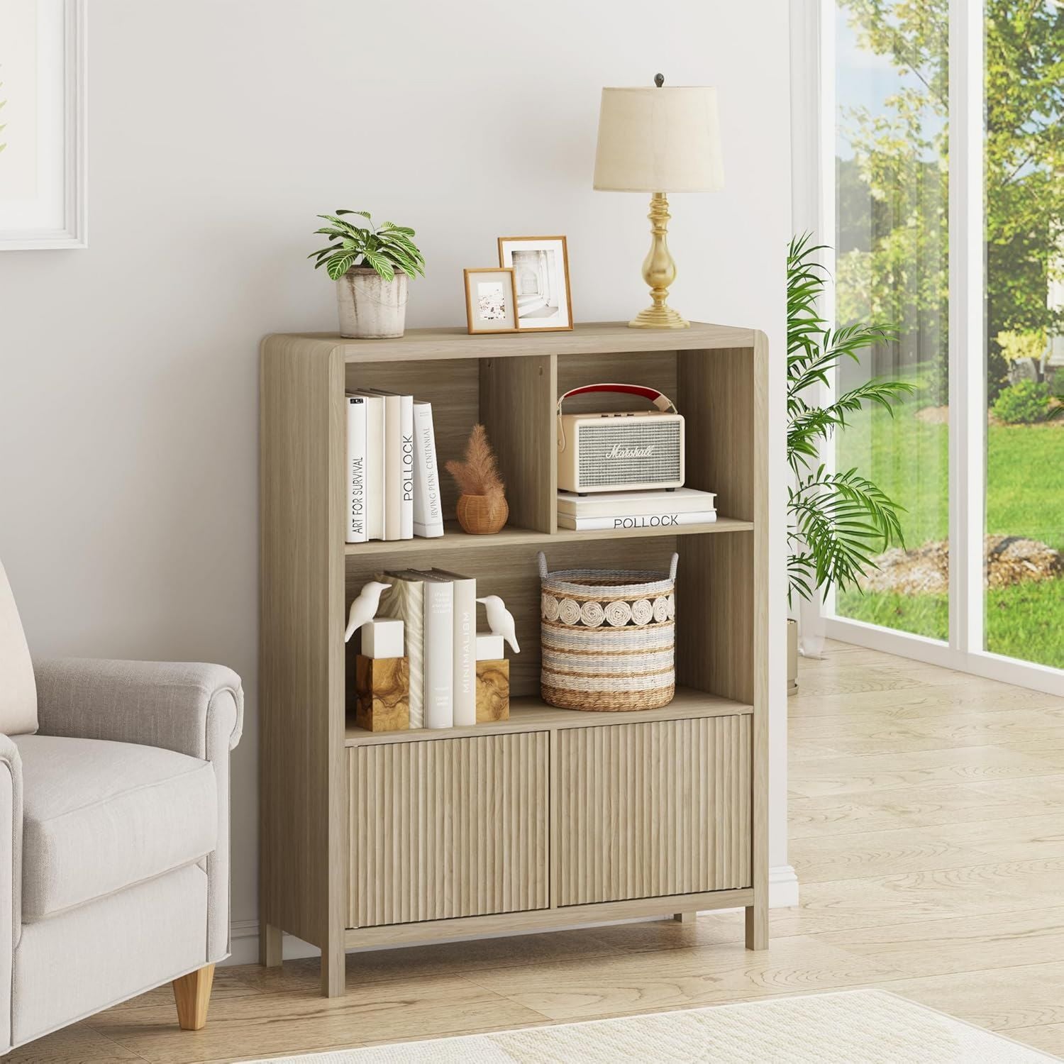 Credenza en.casa Bassa Scaffale con 2 Ante Push to Open e Scomparti Aperti Mobile Contenitore 103 x 80 x 28 per Soggiorno Corridoio Studio Sideboard cm Effetto Rovere