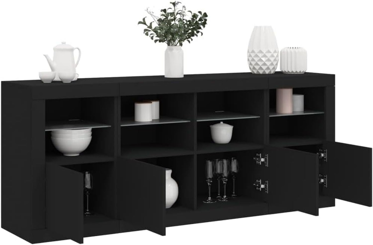 Credenza Casa Giardino con Luci LED cm 163 x 37 x 67 Nero
