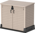 Duramax StoreAway 850L Plastic Garden Shed Outdoor Storage Shed Wheelie bin box Wheelie Bin Hideaways Durable Construction Ideal for Tools BBQs 2x Garbage Bins 130x74x110 cm Warm Taupe