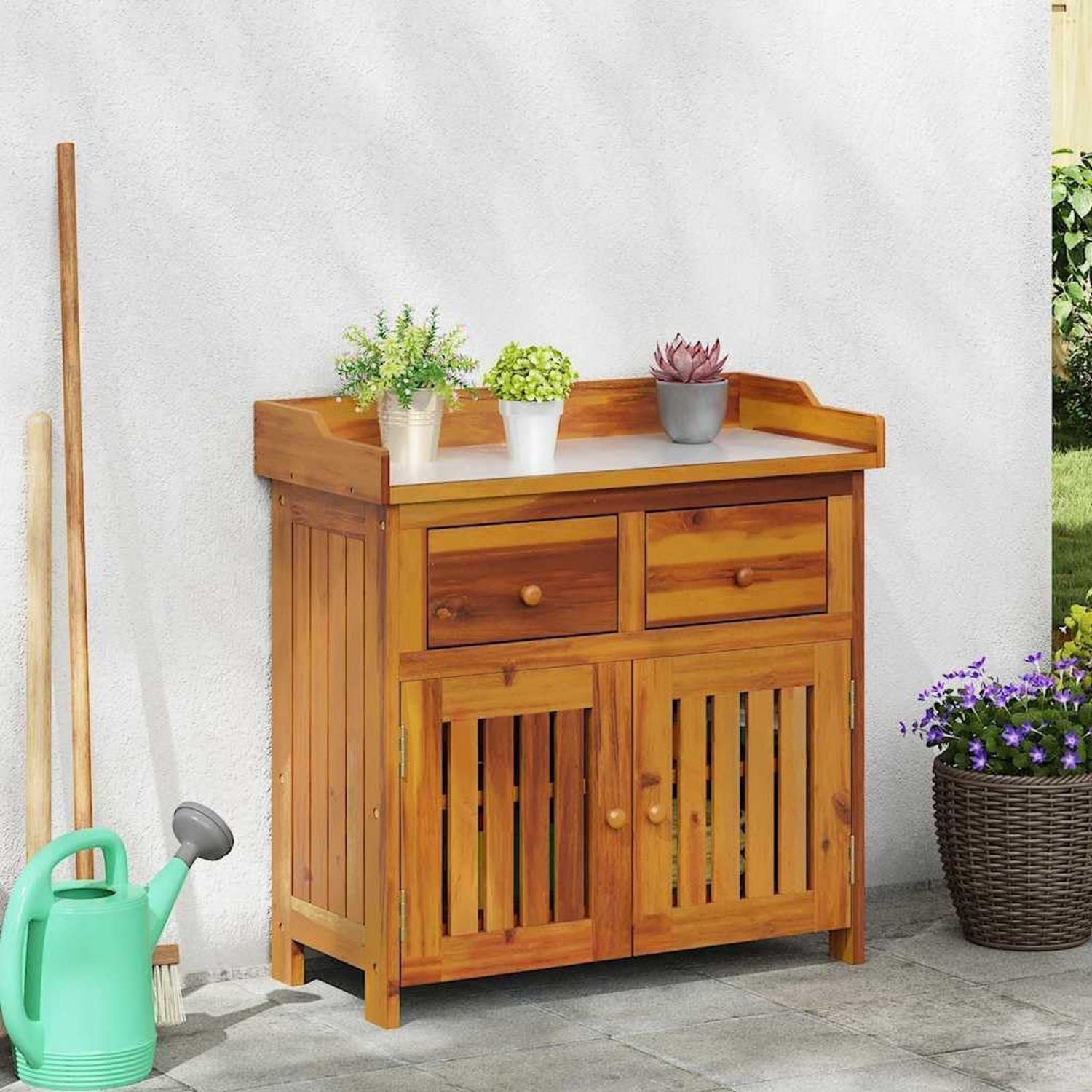 Armadietto da giardino con cassetto e contenitore 78 36 5 78 cm mobiletto x x marrone