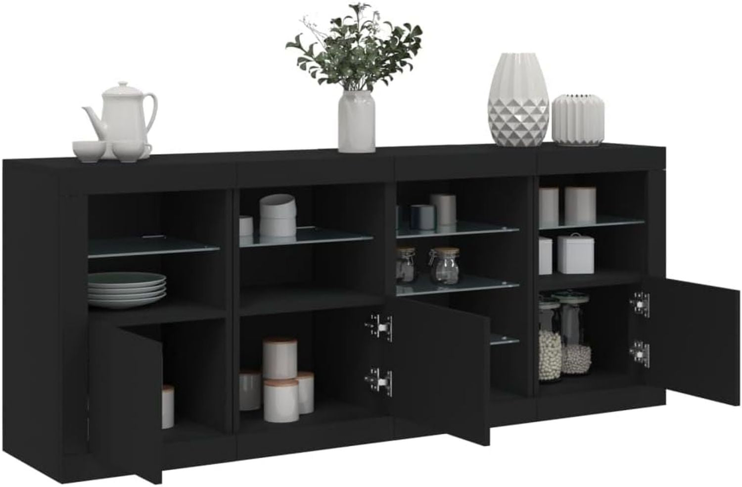 Credenza Casa Giardino con Luci LED cm 164 x 37 x 67 Nero