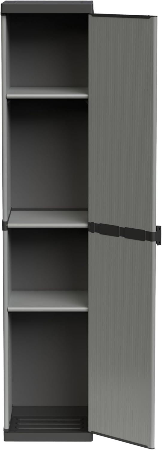 Armadio Adventa in resina di PVC e PP 1 Anta 3 Ripiani Facile da Montare Modular System Resistente Adatto ad ambienti Interni ed Esterni 34L 38P 165H cm e x x Grigio Nero