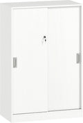Armadietto Vinsetto da Ufficio 3 Ripiani Sicurezza cm 2 Chiavi di Sicurezza Mobiletto da Ufficio Porte Scorrevole in Truciolato 80 x 40 x 120 Bianco per Studio Garage