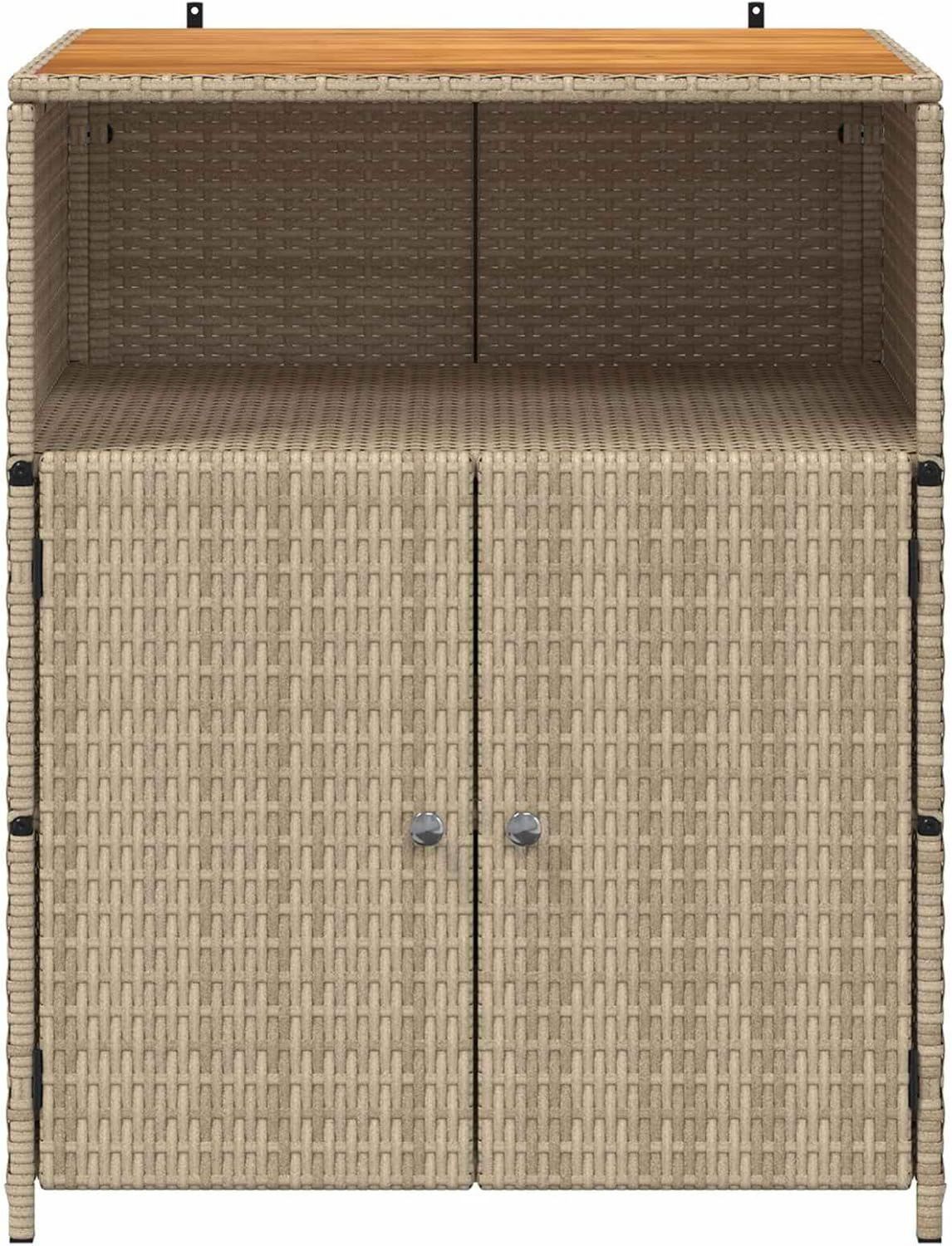 Armadietto da Giardino Mobile in Acciaio e PolyRattan cm con 2 Ante Scorrevoli e 3 Ripiani Struttura 70 x 50 x 87 per Terrazzo per Organizzazione Attrezzi e Accessori Esterni